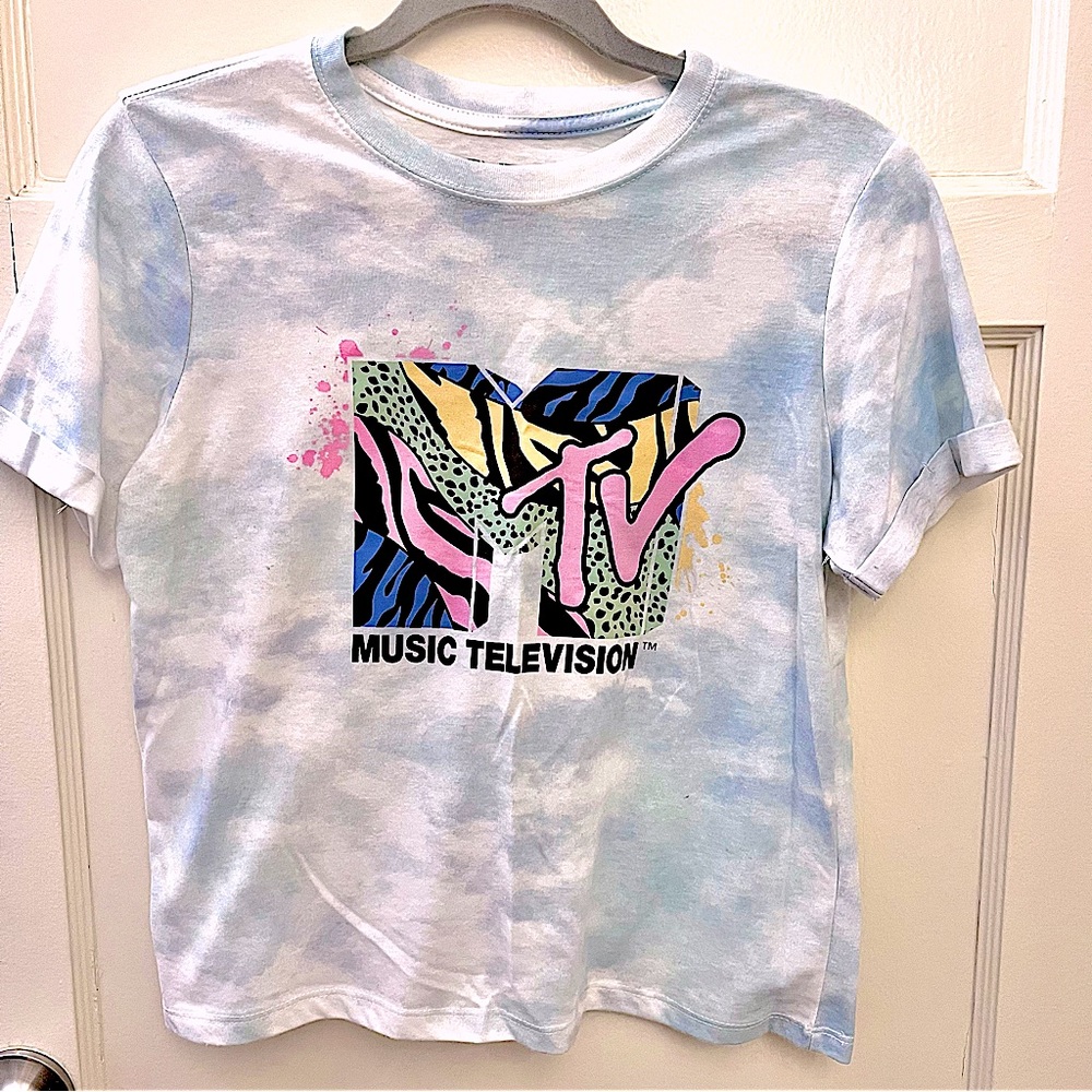 MTV blue tie dye short sleeve graphic tee